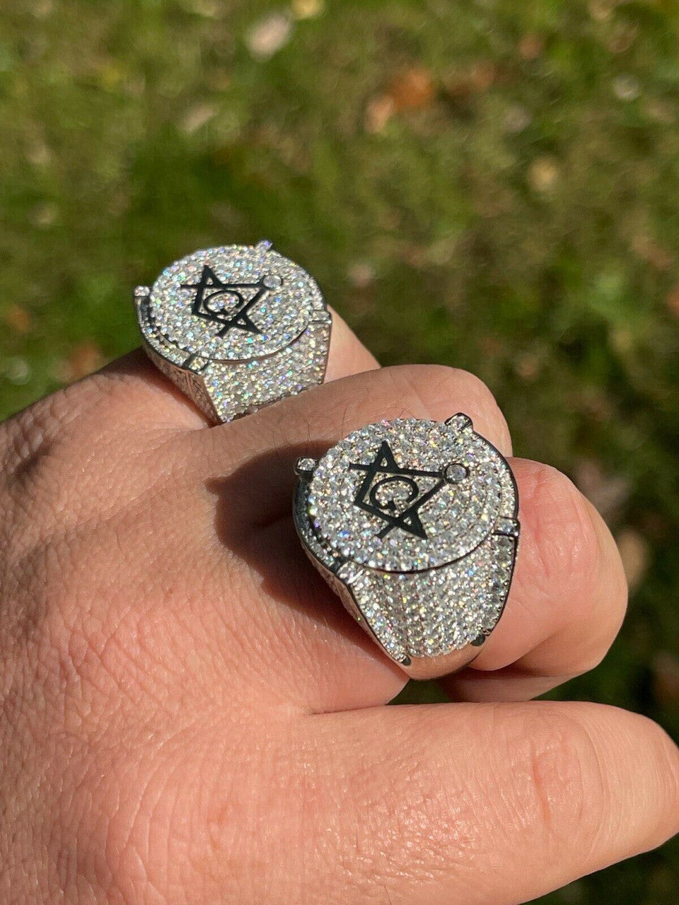 Hip Hop MOISSANITE 925 Silver Masonic Ring Pass Diamond Test Pinky Hip Hop Free Mason