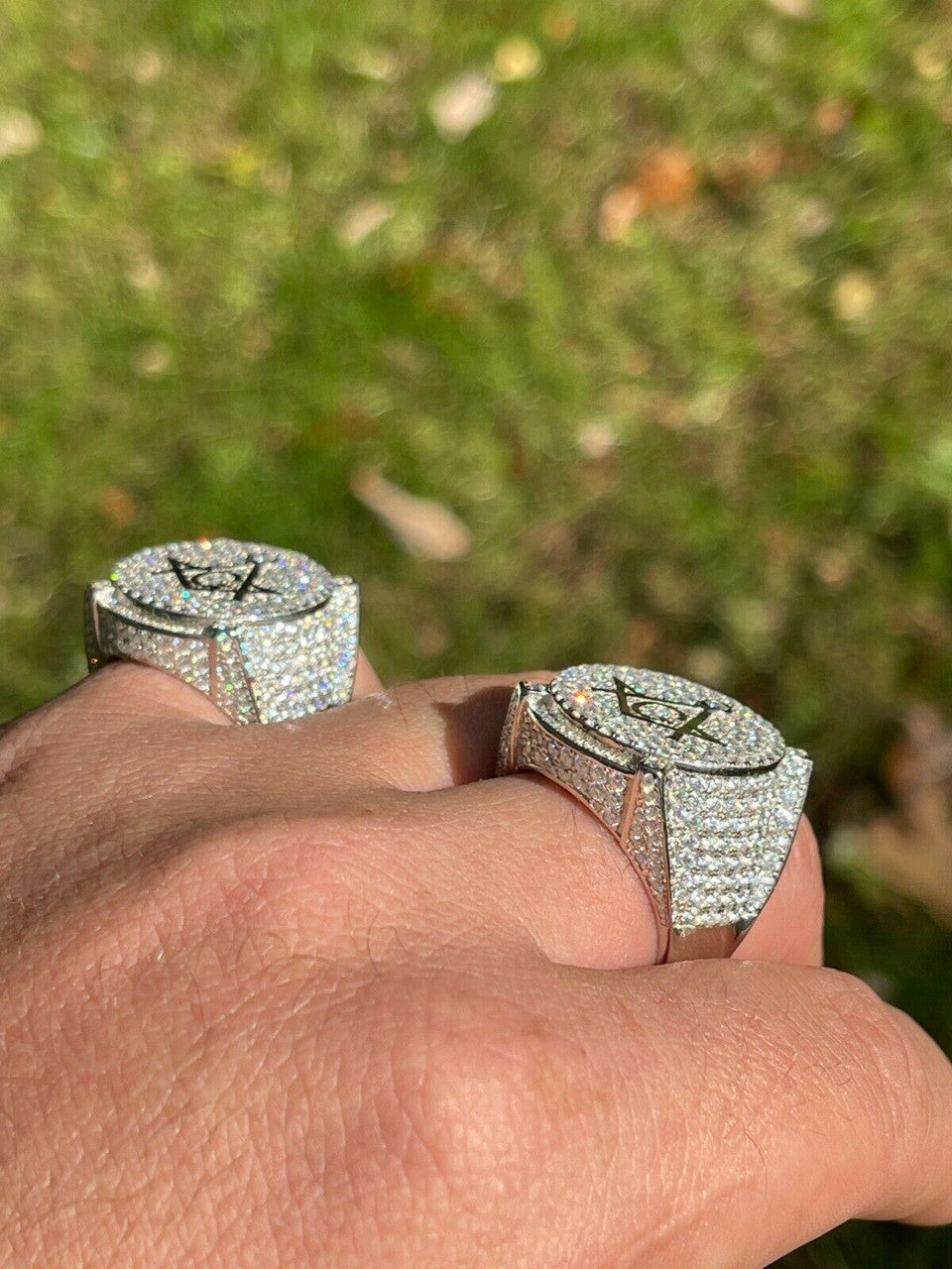 Hip Hop MOISSANITE 925 Silver Masonic Ring Pass Diamond Test Pinky Hip Hop Free Mason