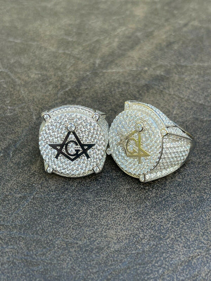 Hip Hop MOISSANITE 925 Silver Masonic Ring Pass Diamond Test Pinky Hip Hop Free Mason