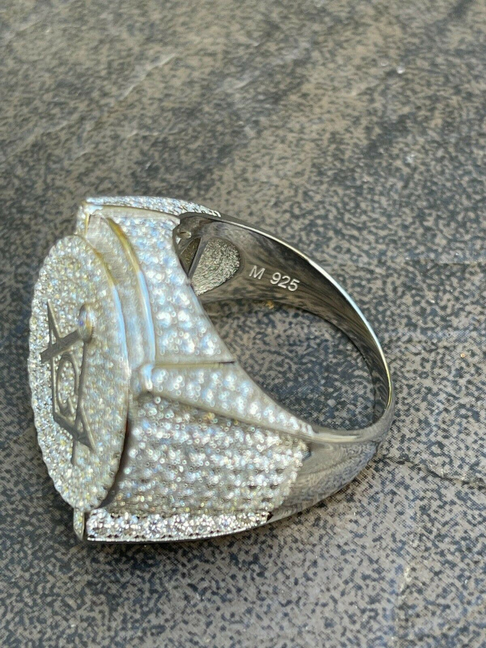 Hip Hop MOISSANITE 925 Silver Masonic Ring Pass Diamond Test Pinky Hip Hop Free Mason