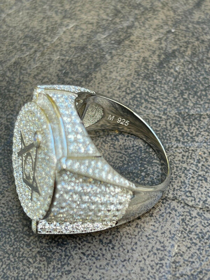 Hip Hop MOISSANITE 925 Silver Masonic Ring Pass Diamond Test Pinky Hip Hop Free Mason