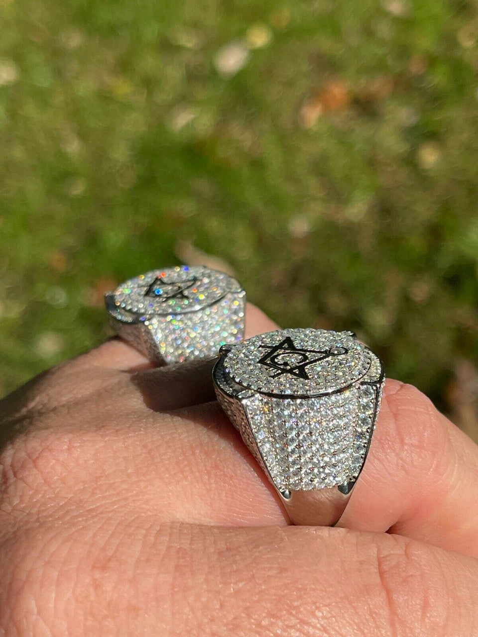 Hip Hop MOISSANITE 925 Silver Masonic Ring Pass Diamond Test Pinky Hip Hop Free Mason