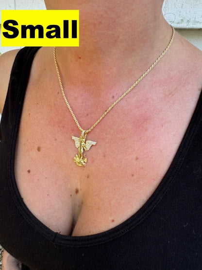 Hip Hop MOISSANITE Artwork Saint St Michael Slaying Dragon Archangel Pendant - 14k Gold Vermeil 925 Silver - 3 Sizes 1"-3"