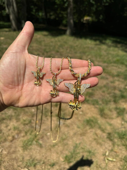 Hip Hop MOISSANITE Artwork Saint St Michael Slaying Dragon Archangel Pendant - 14k Gold Vermeil 925 Silver - 3 Sizes 1"-3"