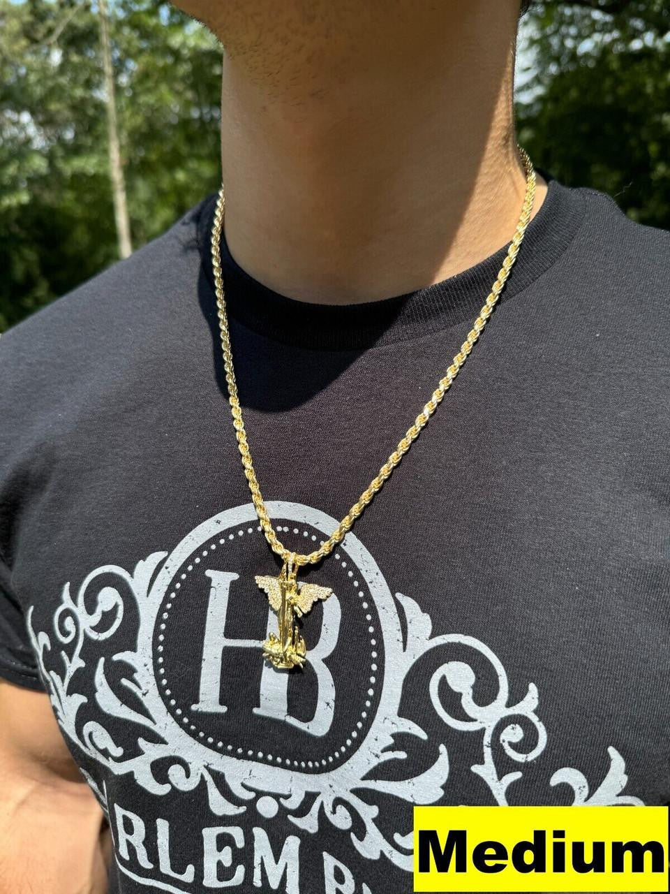 Hip Hop MOISSANITE Artwork Saint St Michael Slaying Dragon Archangel Pendant - 14k Gold Vermeil 925 Silver - 3 Sizes 1"-3"