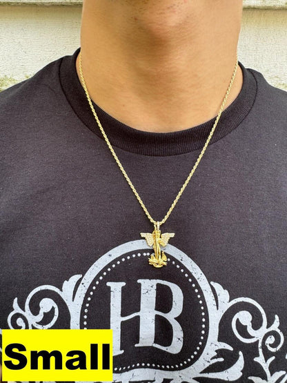 Hip Hop MOISSANITE Artwork Saint St Michael Slaying Dragon Archangel Pendant - 14k Gold Vermeil 925 Silver - 3 Sizes 1"-3"