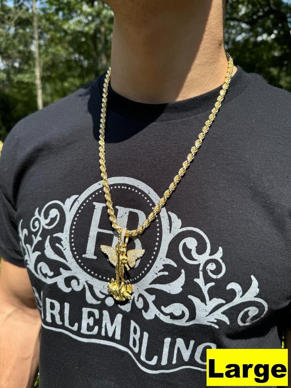 Hip Hop MOISSANITE Artwork Saint St Michael Slaying Dragon Archangel Pendant - 14k Gold Vermeil 925 Silver - 3 Sizes 1"-3"