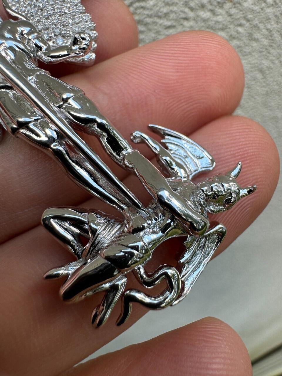 Hip Hop MOISSANITE Artwork Saint St Michael Slaying Dragon Archangel Pendant - 925 Silver - 3 Sizes 1"-3"