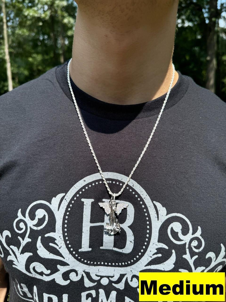 Hip Hop MOISSANITE Artwork Saint St Michael Slaying Dragon Archangel Pendant - 925 Silver - 3 Sizes 1"-3"