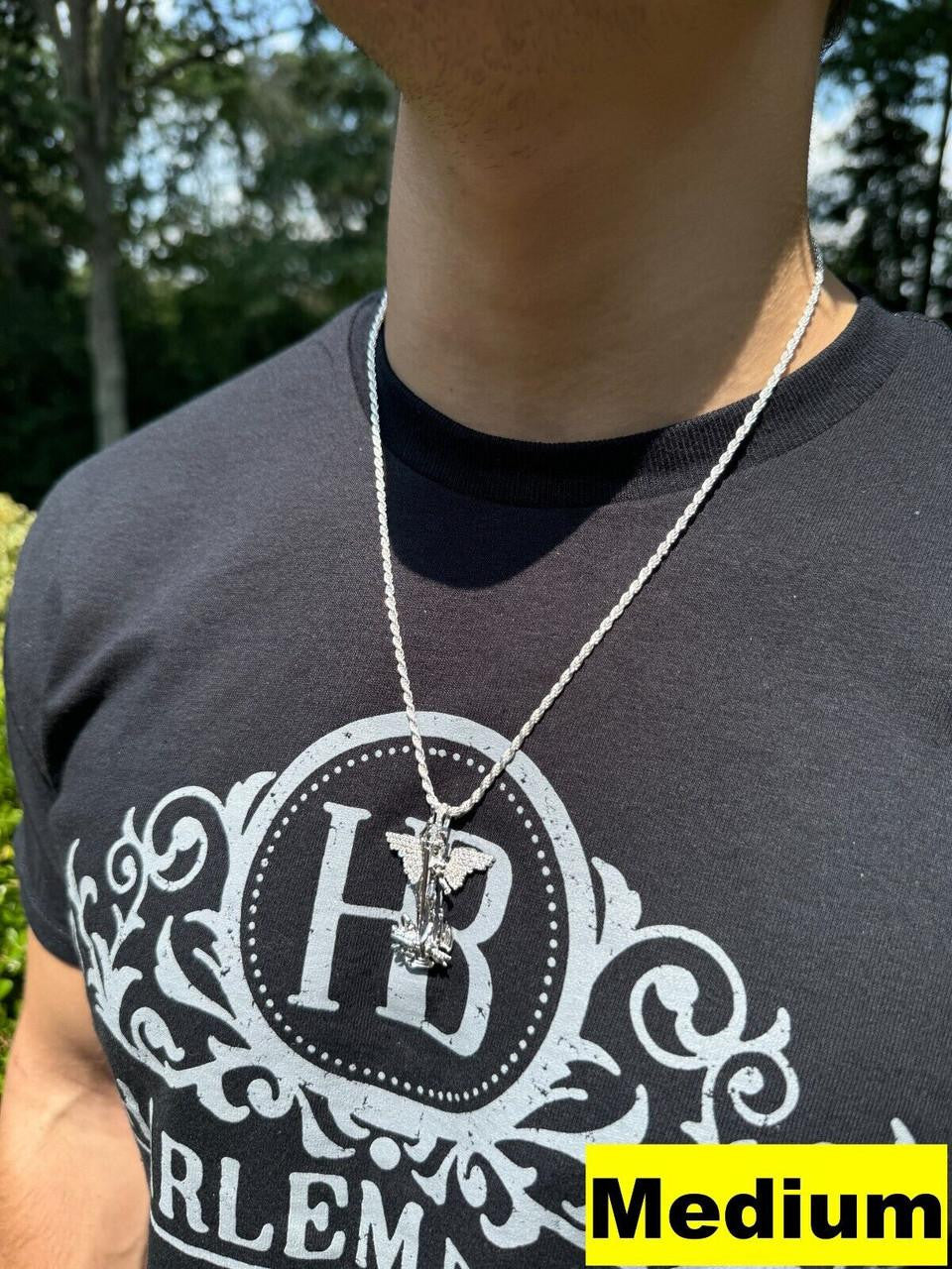 Hip Hop MOISSANITE Artwork Saint St Michael Slaying Dragon Archangel Pendant - 925 Silver - 3 Sizes 1"-3"