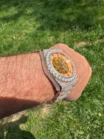 Hip Hop MOISSANITE Automatic Rose Gold Skeleton Watch Mens Real Iced Hip Hop PassTester