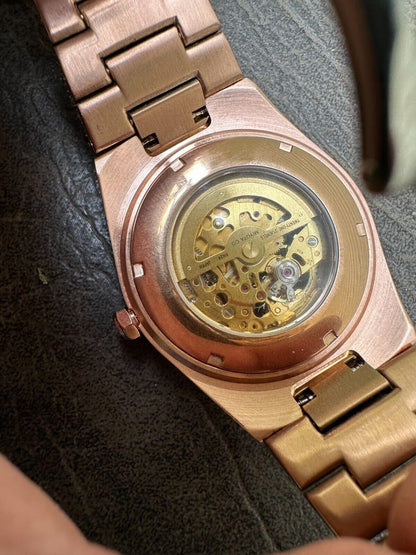 Hip Hop MOISSANITE Automatic Rose Gold Skeleton Watch Mens Real Iced Hip Hop PassTester