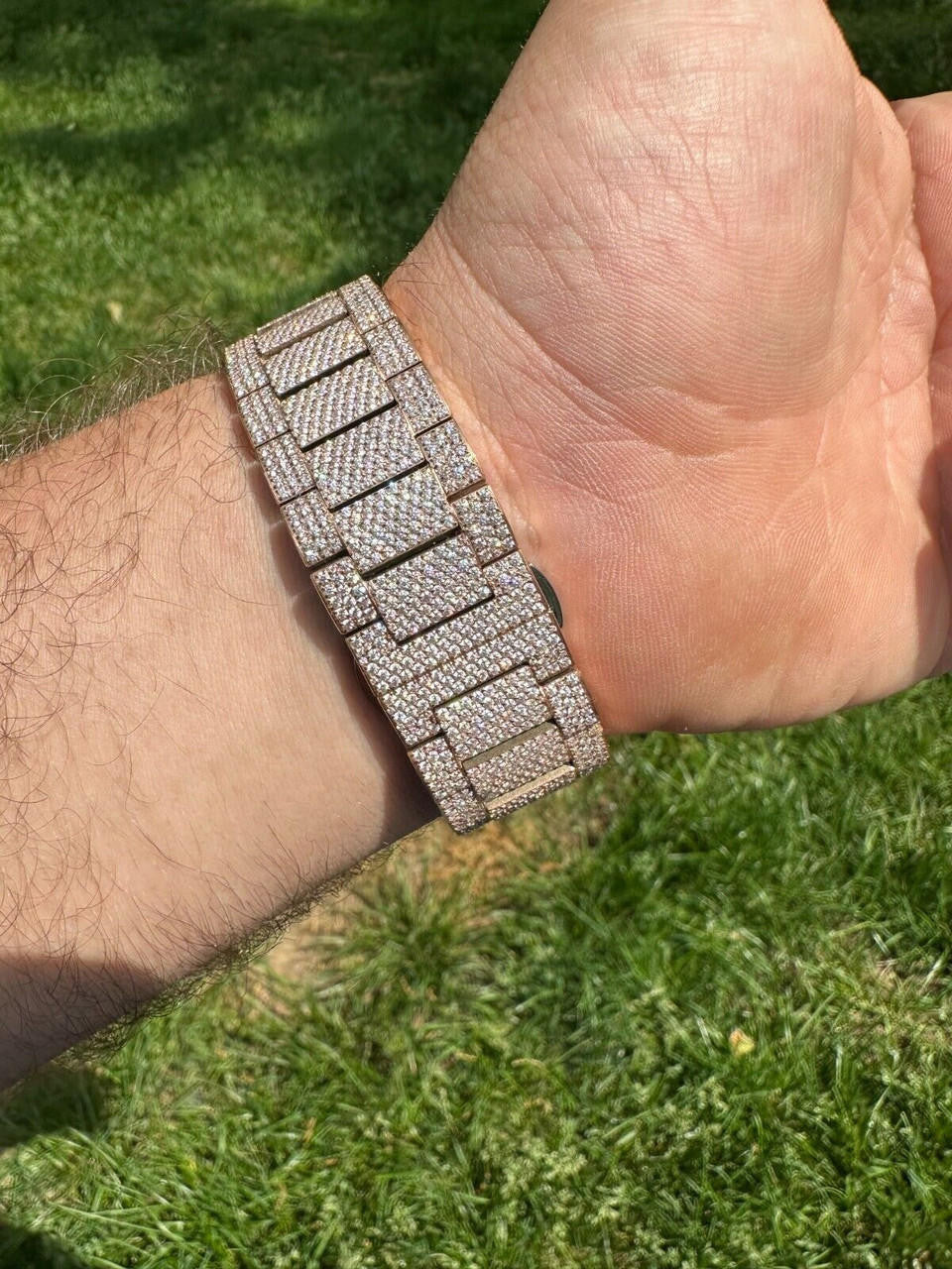 Hip Hop MOISSANITE Automatic Rose Gold Skeleton Watch Mens Real Iced Hip Hop PassTester