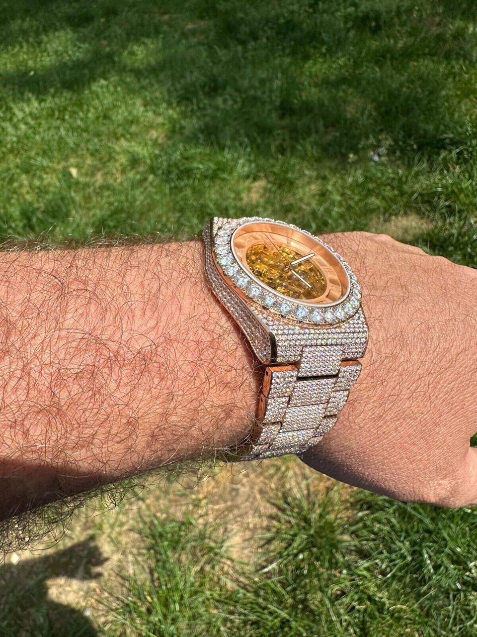 Hip Hop MOISSANITE Automatic Rose Gold Skeleton Watch Mens Real Iced Hip Hop PassTester