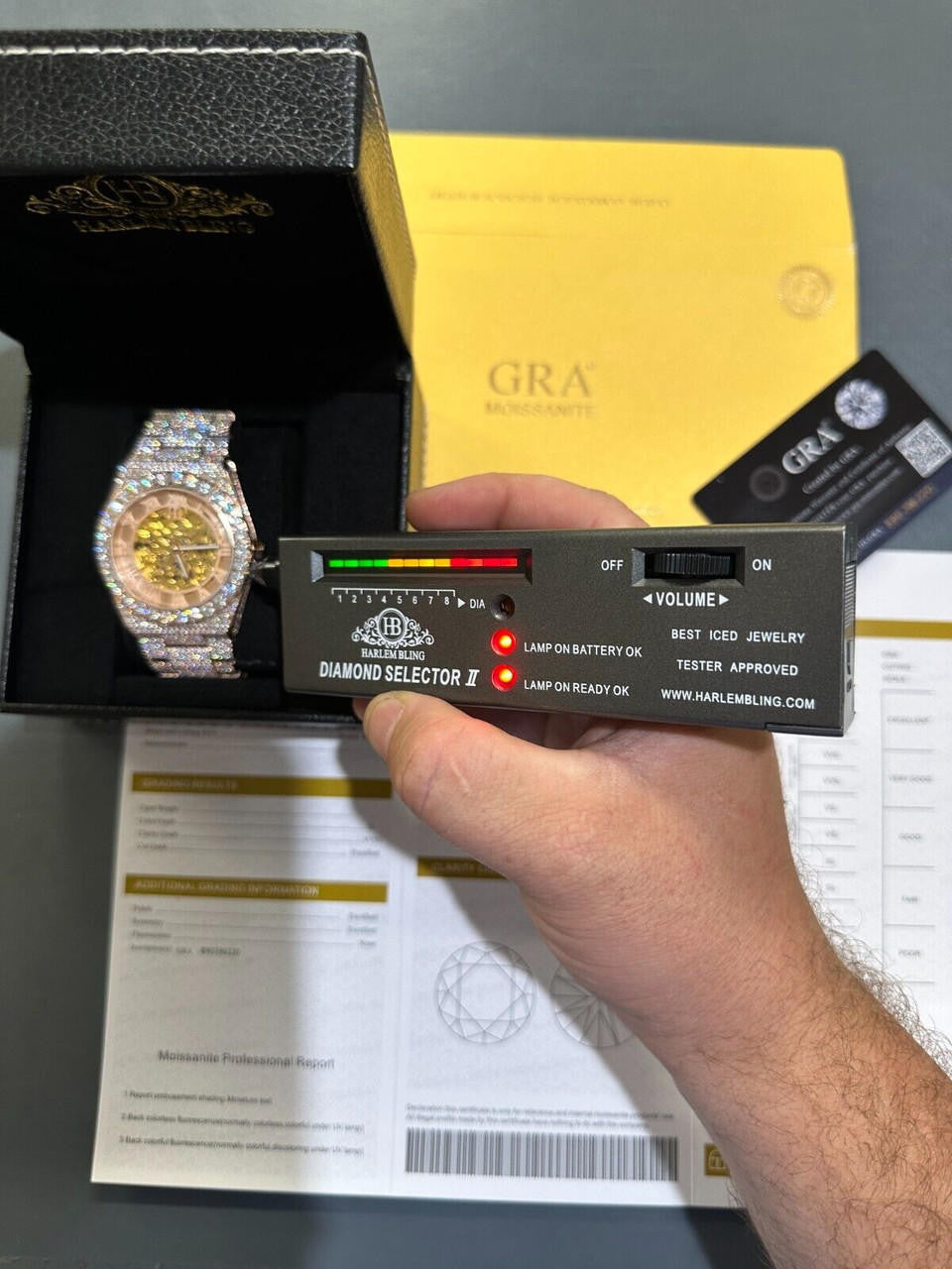 Hip Hop MOISSANITE Automatic Rose Gold Skeleton Watch Mens Real Iced Hip Hop PassTester