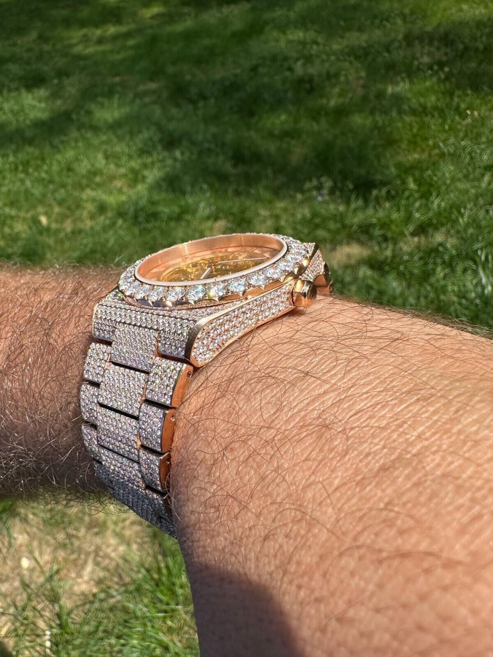 Hip Hop MOISSANITE Automatic Rose Gold Skeleton Watch Mens Real Iced Hip Hop PassTester