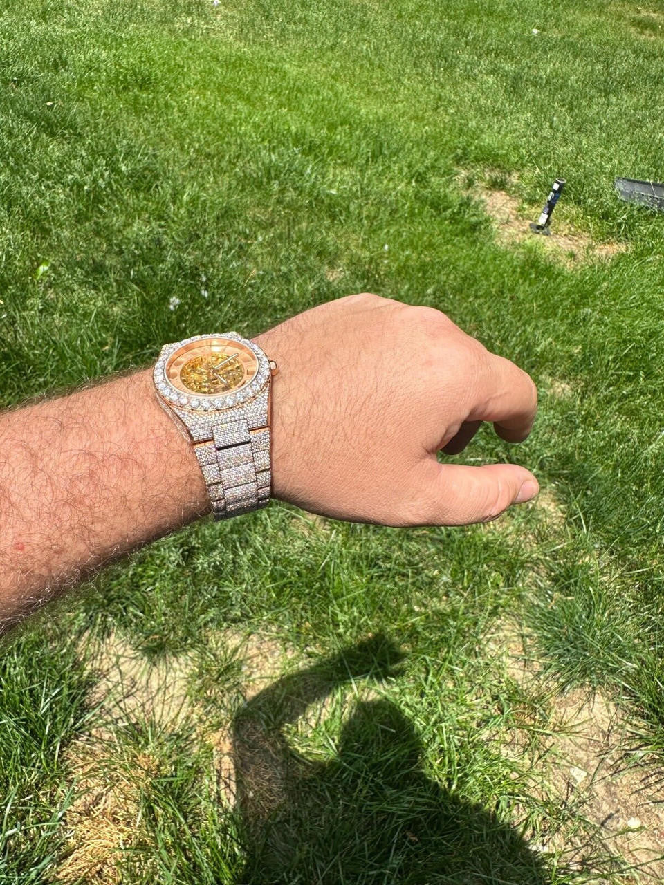 Hip Hop MOISSANITE Automatic Rose Gold Skeleton Watch Mens Real Iced Hip Hop PassTester