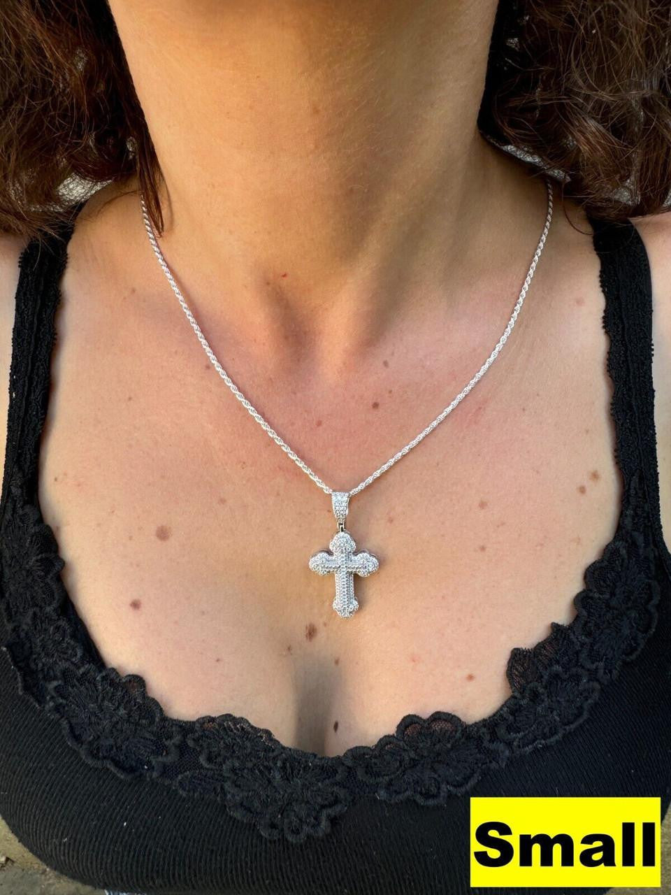 Hip Hop MOISSANITE Baguette Gothic Iced Out Cross Pendant - 925 Silver - 3 Sizes 1.5"-3"