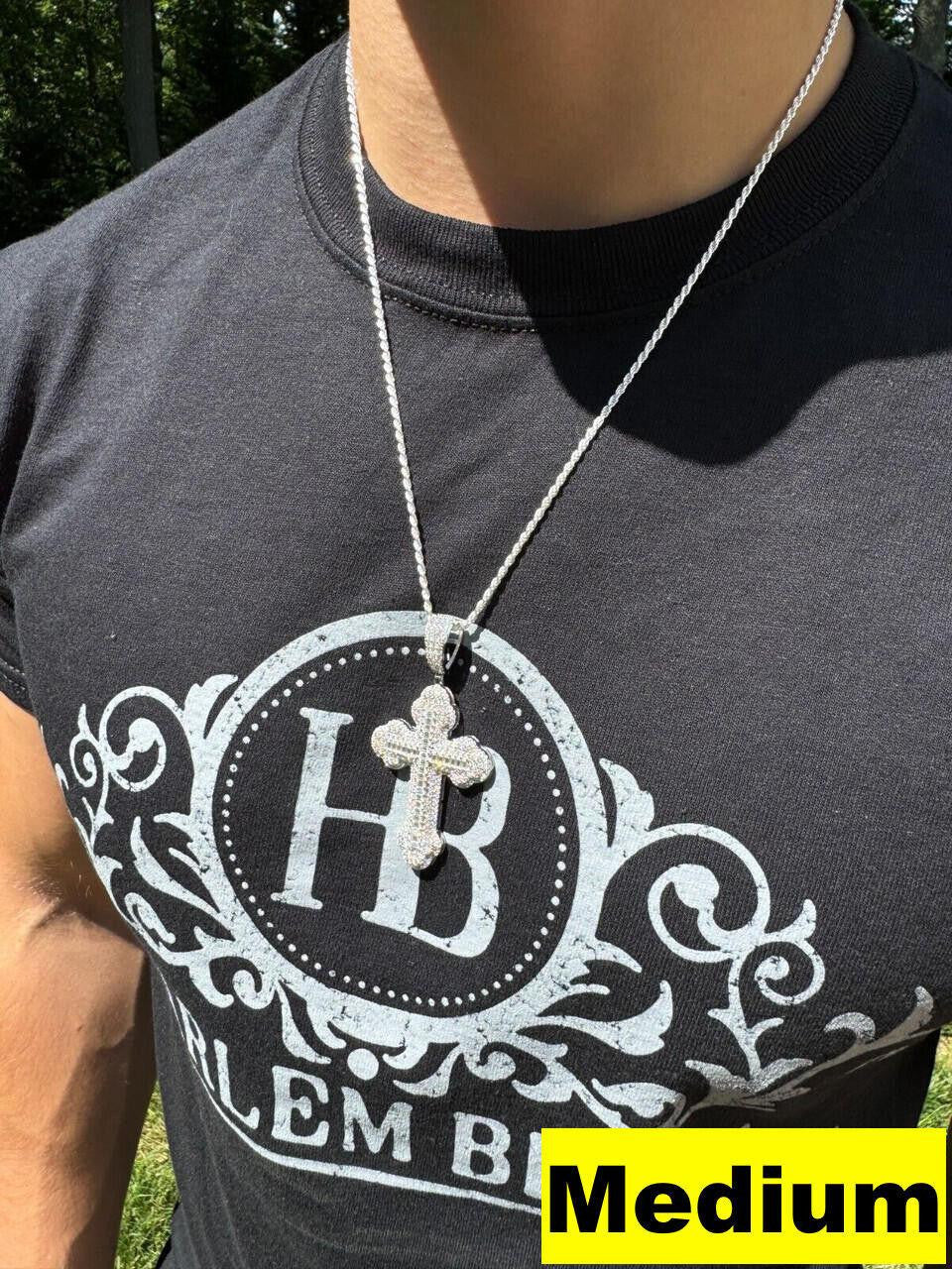 Hip Hop MOISSANITE Baguette Gothic Iced Out Cross Pendant - 925 Silver - 3 Sizes 1.5"-3"