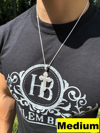 Hip Hop MOISSANITE Baguette Gothic Iced Out Cross Pendant - 925 Silver - 3 Sizes 1.5"-3"