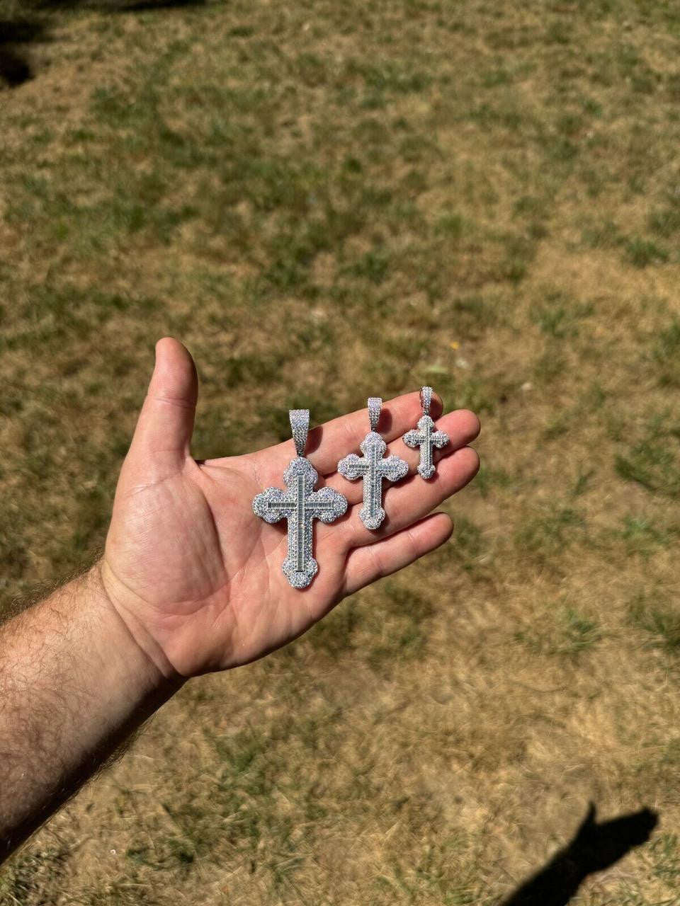 Hip Hop MOISSANITE Baguette Gothic Iced Out Cross Pendant - 925 Silver - 3 Sizes 1.5"-3"