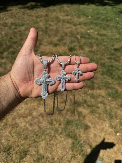 Hip Hop MOISSANITE Baguette Gothic Iced Out Cross Pendant - 925 Silver - 3 Sizes 1.5"-3"