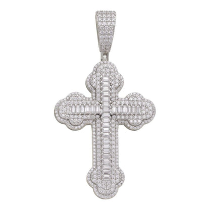 Hip Hop MOISSANITE Baguette Gothic Iced Out Cross Pendant - 925 Silver - 3 Sizes 1.5"-3"