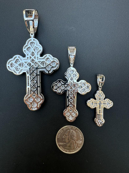 Hip Hop MOISSANITE Baguette Gothic Iced Out Cross Pendant - 925 Silver - 3 Sizes 1.5"-3"