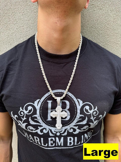 Hip Hop MOISSANITE Baguette Gothic Iced Out Cross Pendant - 925 Silver - 3 Sizes 1.5"-3"