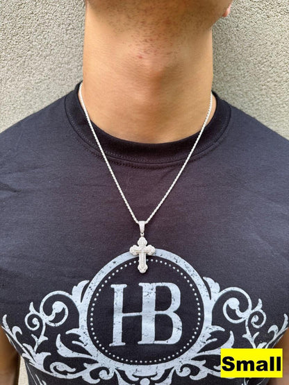 Hip Hop MOISSANITE Baguette Gothic Iced Out Cross Pendant - 925 Silver - 3 Sizes 1.5"-3"