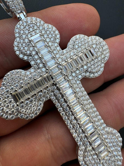 Hip Hop MOISSANITE Baguette Gothic Iced Out Cross Pendant - 925 Silver - 3 Sizes 1.5"-3"