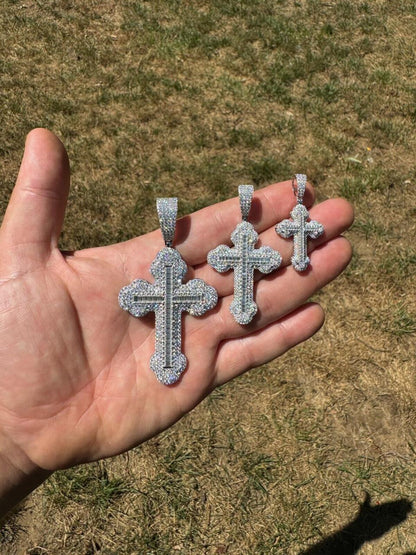 Hip Hop MOISSANITE Baguette Gothic Iced Out Cross Pendant - 925 Silver - 3 Sizes 1.5"-3"