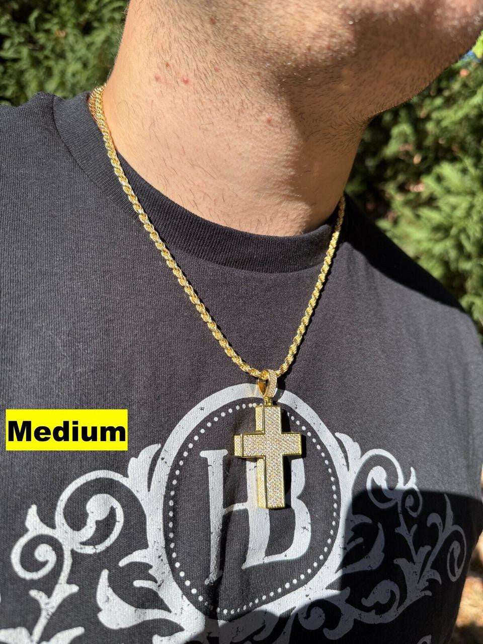 Hip Hop MOISSANITE Boss From All Sides 3D Iced Out Cross Pendant - 14k Gold Vermeil 925 Silver - 3 Sizes 1.25"-3.5"