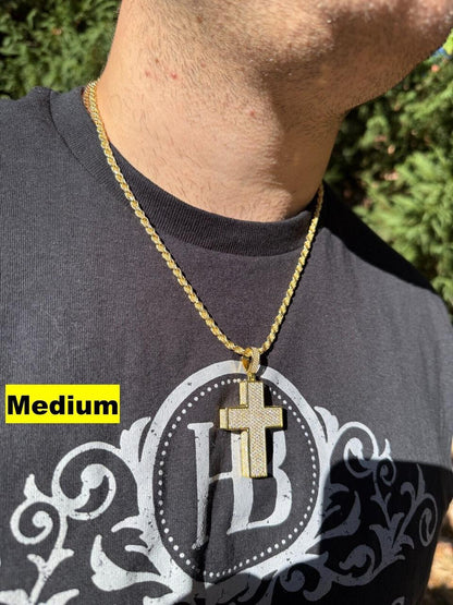 Hip Hop MOISSANITE Boss From All Sides 3D Iced Out Cross Pendant - 14k Gold Vermeil 925 Silver - 3 Sizes 1.25"-3.5"