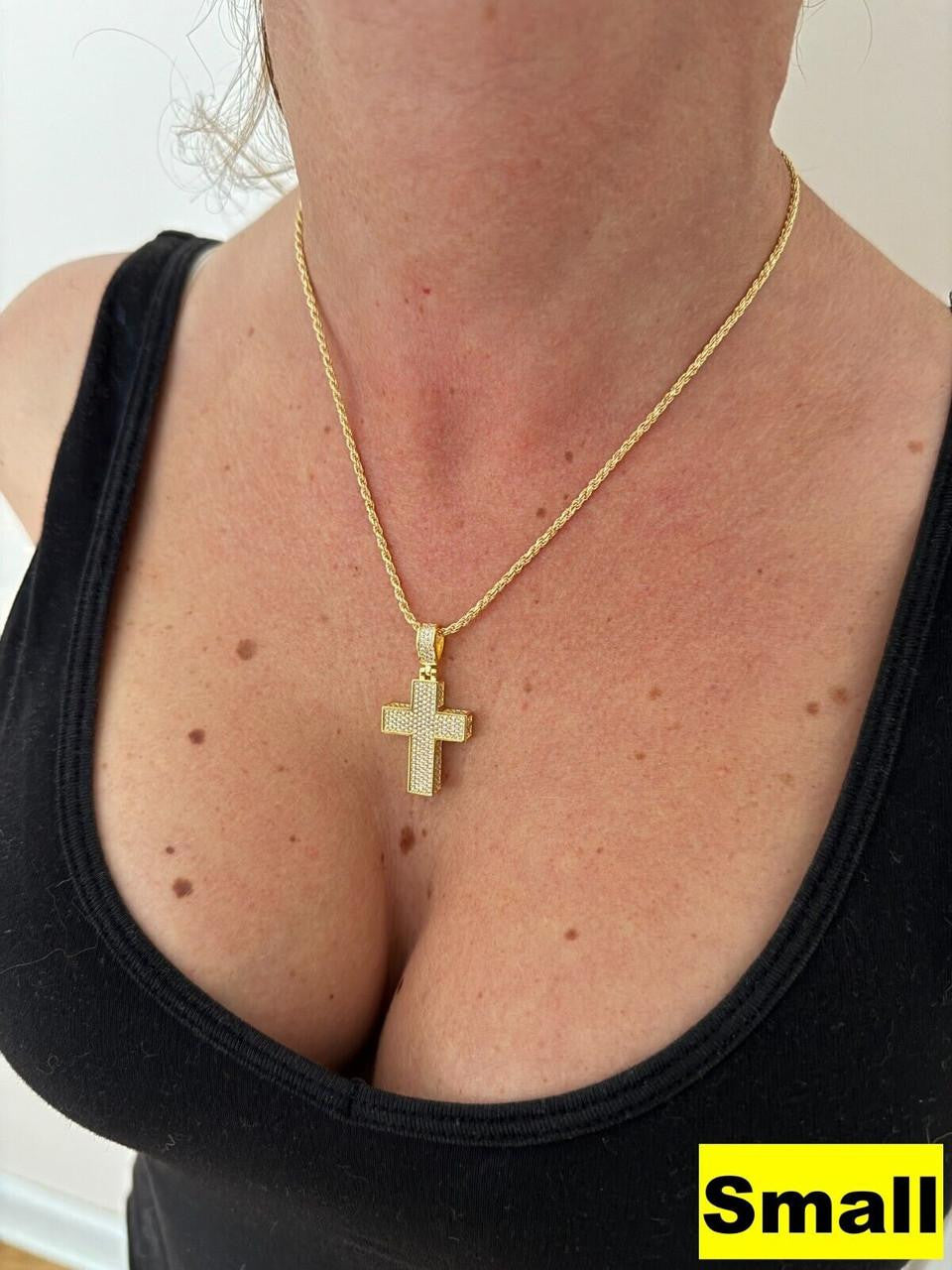 MOISSANITE 3D Iced From All Sides Cross Pendant - 14k Gold Vermeil