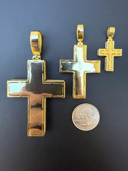 Hip Hop MOISSANITE Boss From All Sides 3D Iced Out Cross Pendant - 14k Gold Vermeil 925 Silver - 3 Sizes 1.25"-3.5"