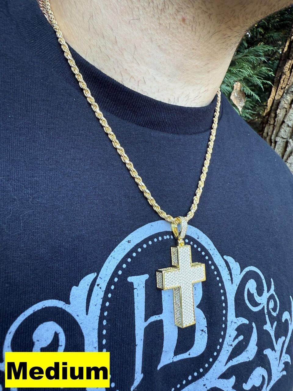 Hip Hop MOISSANITE Boss From All Sides 3D Iced Out Cross Pendant - 14k Gold Vermeil 925 Silver - 3 Sizes 1.25"-3.5"