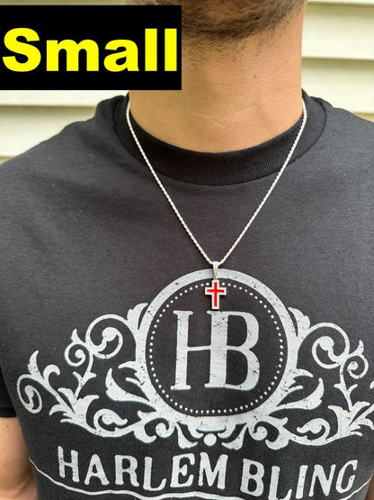 Hip Hop MOISSANITE Cross Pendant Iced Necklace Blood Red Enamel Real 925 Silver 3 Sizes