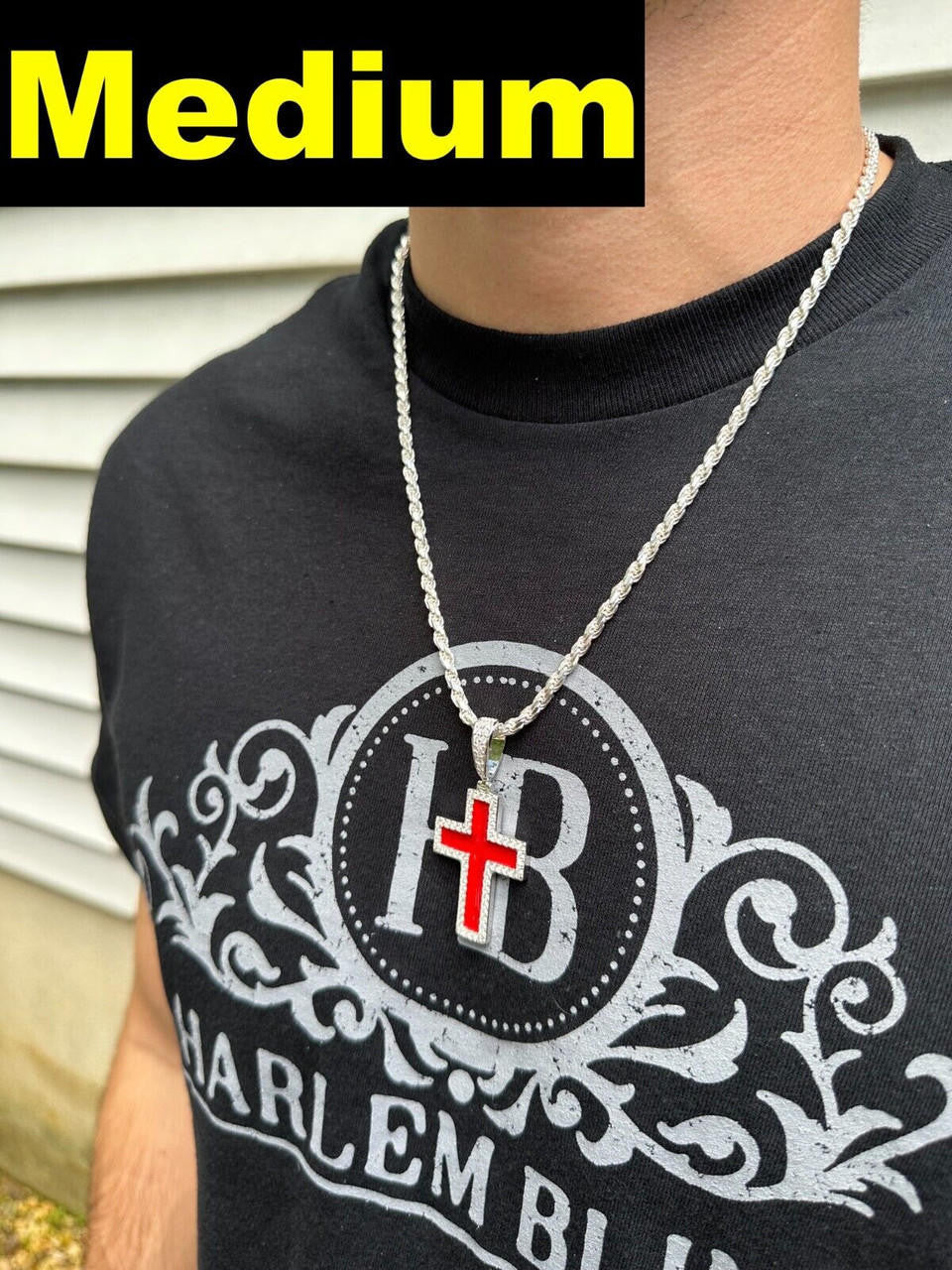 Hip Hop MOISSANITE Cross Pendant Iced Necklace Blood Red Enamel Real 925 Silver 3 Sizes