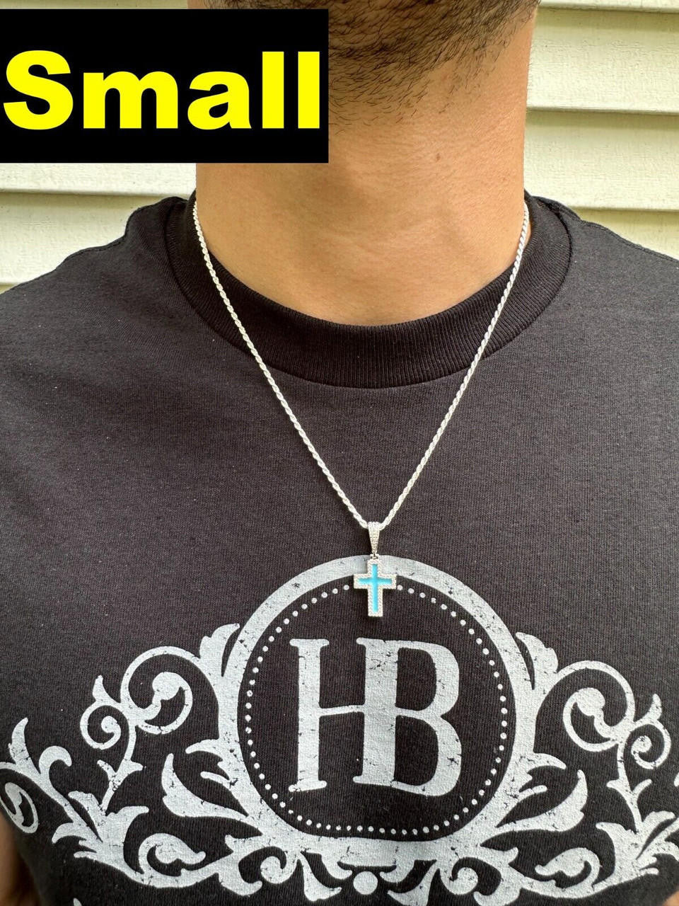 Hip Hop MOISSANITE Cross Pendant Iced Necklace Light Blue Enamel Real 925 Silver 3 Sizes