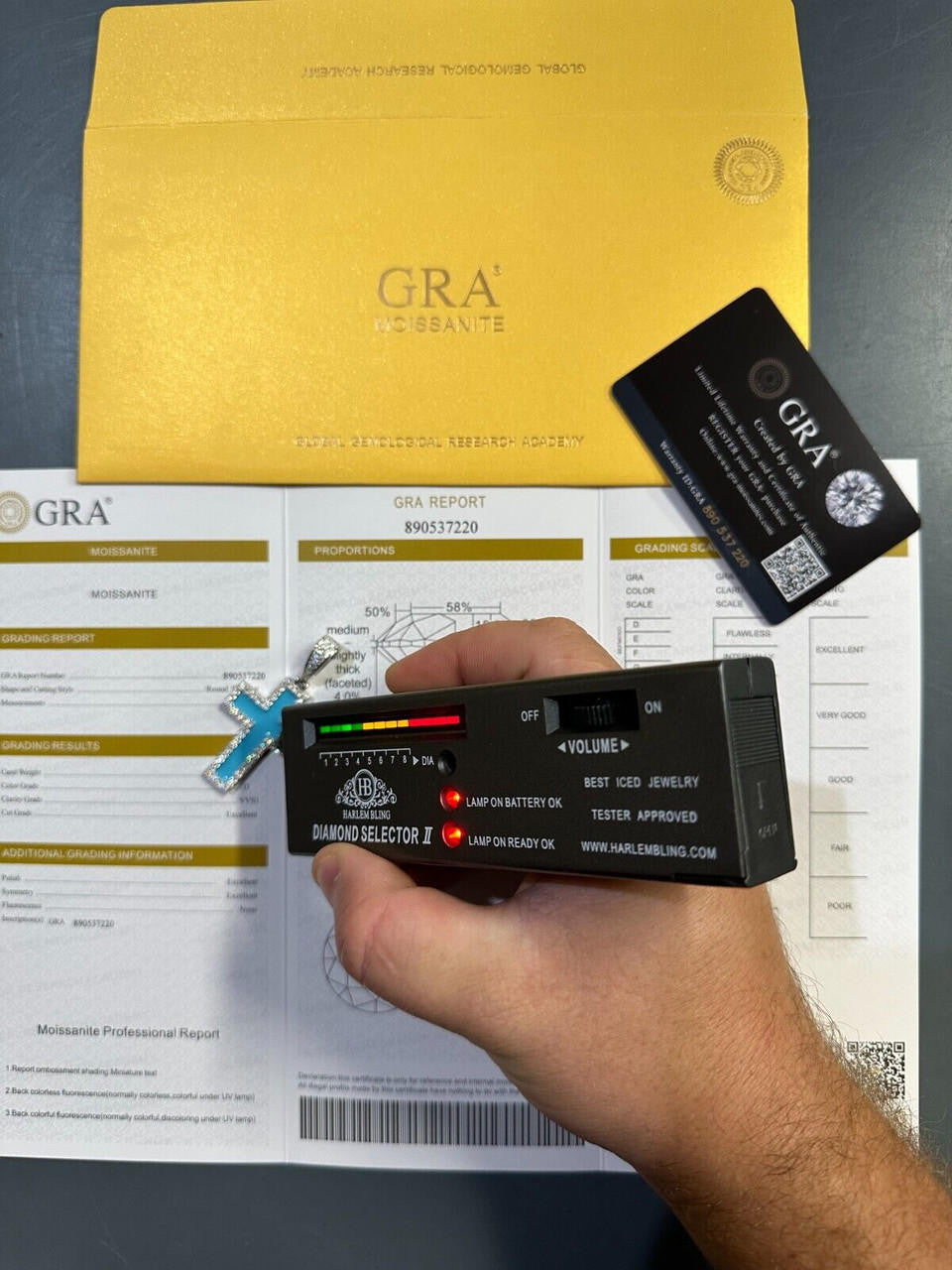 Hip Hop MOISSANITE Cross Pendant Iced Necklace Light Blue Enamel Real 925 Silver 3 Sizes