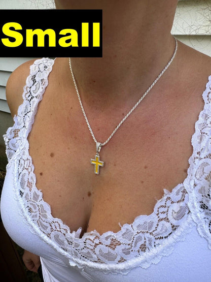 Hip Hop MOISSANITE Cross Pendant Iced Necklace Yellow Enamel Real 925 Silver 3 Sizes