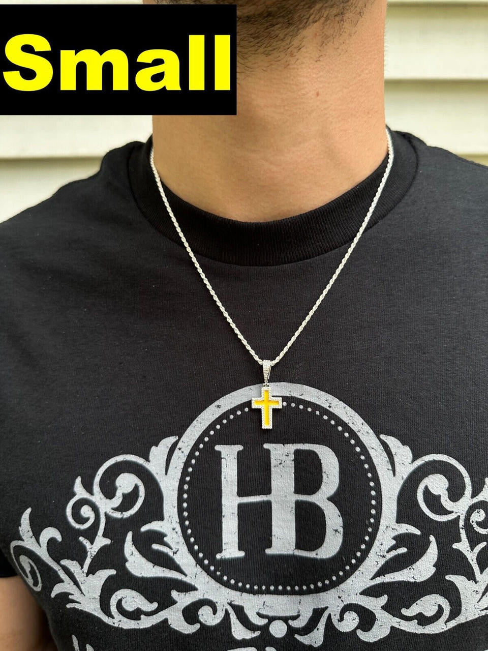 Hip Hop MOISSANITE Cross Pendant Iced Necklace Yellow Enamel Real 925 Silver 3 Sizes
