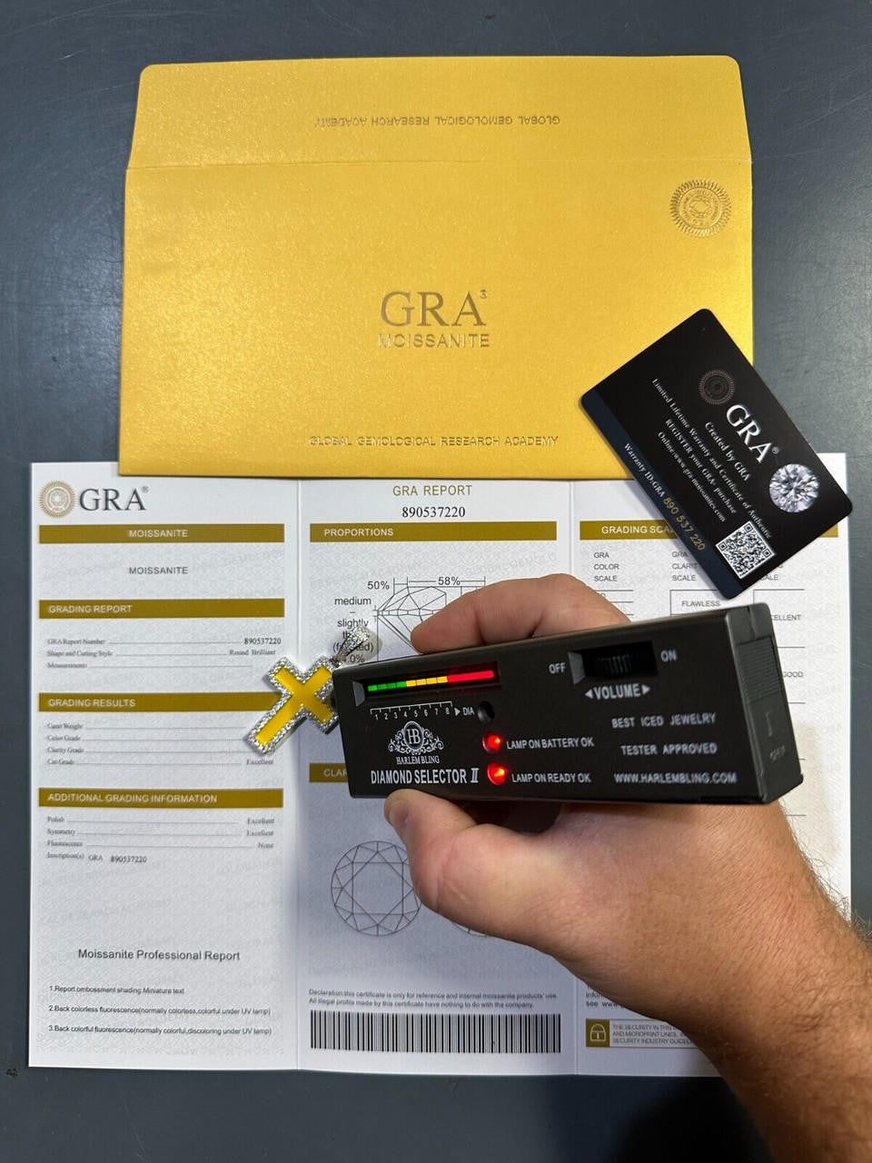 Hip Hop MOISSANITE Cross Pendant Iced Necklace Yellow Enamel Real 925 Silver 3 Sizes