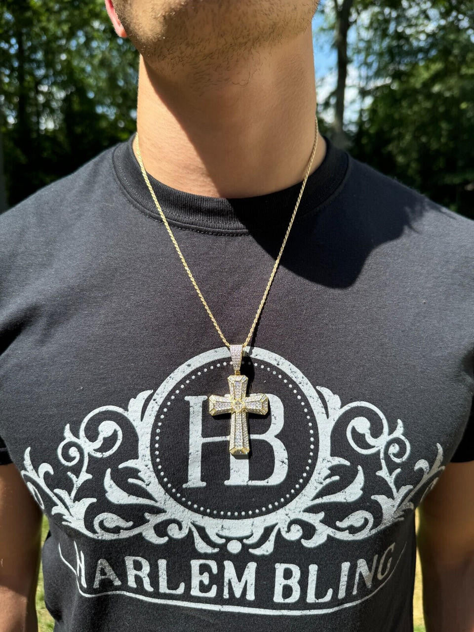 Hip Hop Moissanite Cross W. 1ct Center Stone Pendant - Iced 925 Silver /Gold Necklace