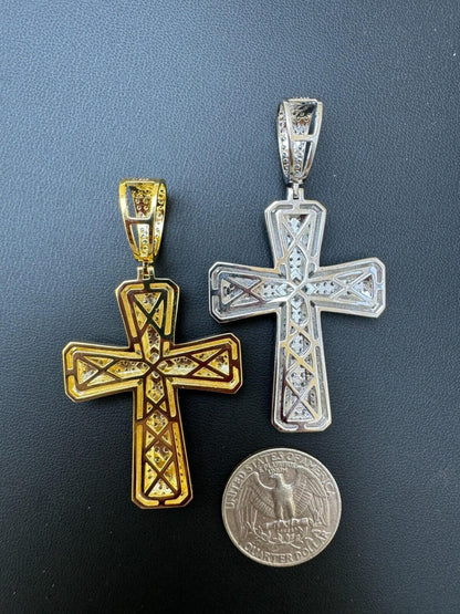 Hip Hop Moissanite Cross W. 1ct Center Stone Pendant - Iced 925 Silver /Gold Necklace