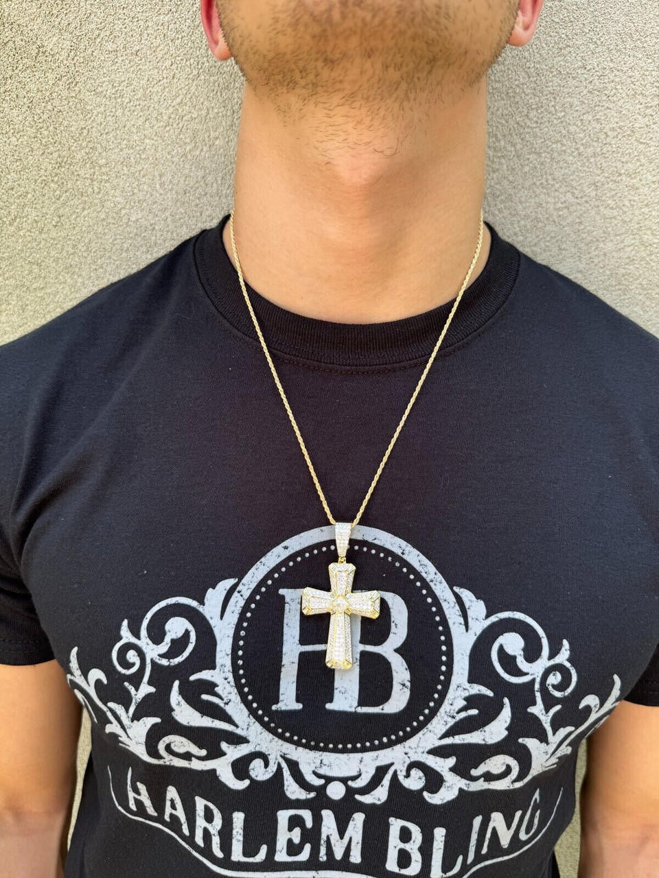 Hip Hop Moissanite Cross W. 1ct Center Stone Pendant - Iced 925 Silver /Gold Necklace