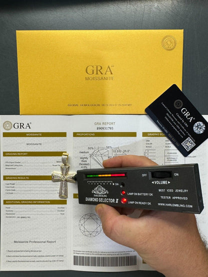 Hip Hop Moissanite Cross W. 1ct Center Stone Pendant - Iced 925 Silver /Gold Necklace