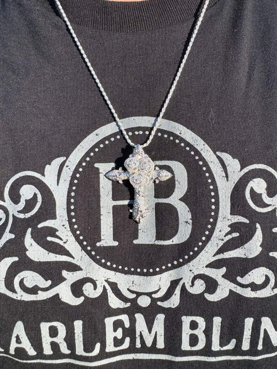 Hip Hop MOISSANITE Cross W. Rose Thorns Pendant Iced Necklace Real 925 Silver / 14k Gold