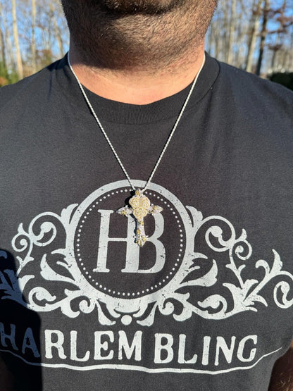 Hip Hop MOISSANITE Cross W. Rose Thorns Pendant Iced Necklace Real 925 Silver / 14k Gold